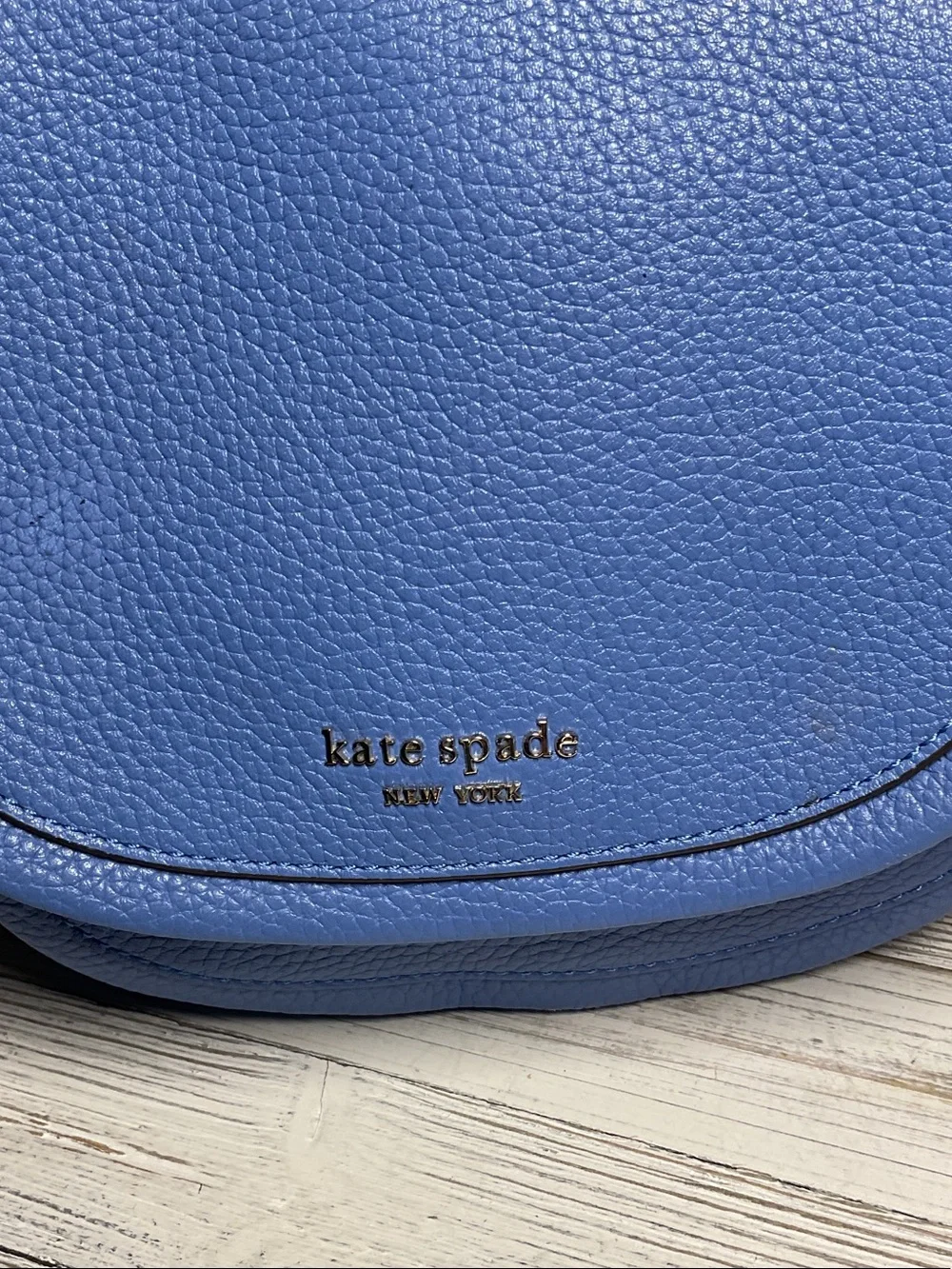 Kate Spade Roulette Small Saddle Bag Blue Pebbled Leather Crossbody Purse Flap